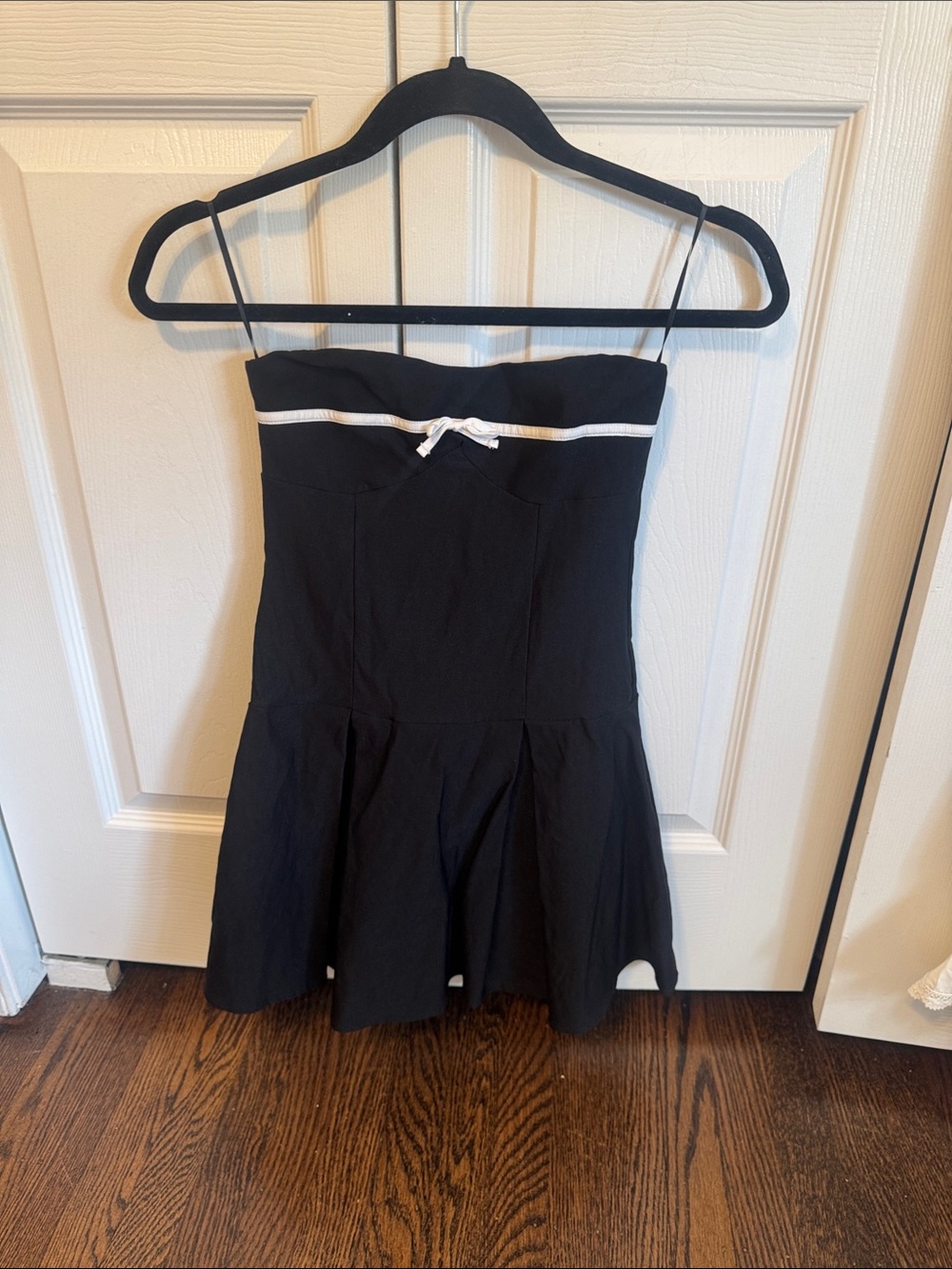 21Saints Black Strapless Mini Dress with White Bow Trim